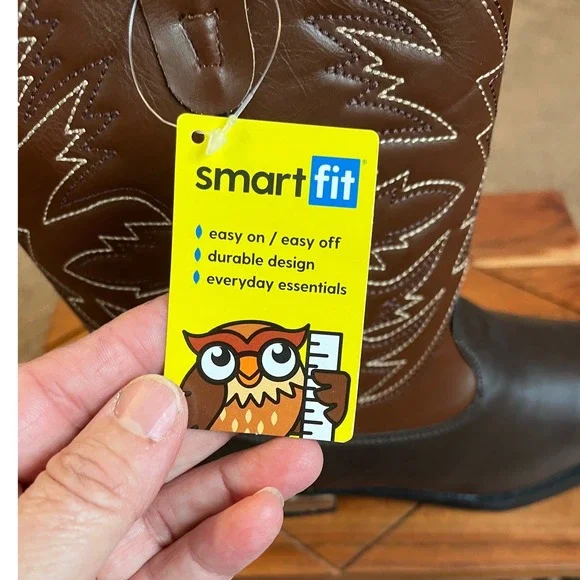 Smart Fit Kids Brown Square‎ Toe Western Cowboy Boots Size 6 NWT - Picture 6 of 10